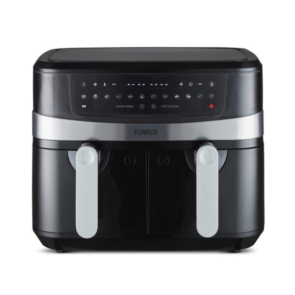 Tower T17088 Vortx 9L Dual Basket Air Fryer with Smart Finish, 2600W, Black