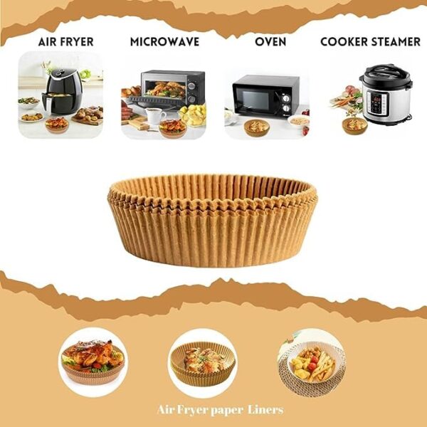 emafryer Premium Air Fryer Disposable Paper Liners – 100Pcs Non-Stick, 6.3 Inch Food Grade Baking Paper for Roasting & Cooking - Image 5