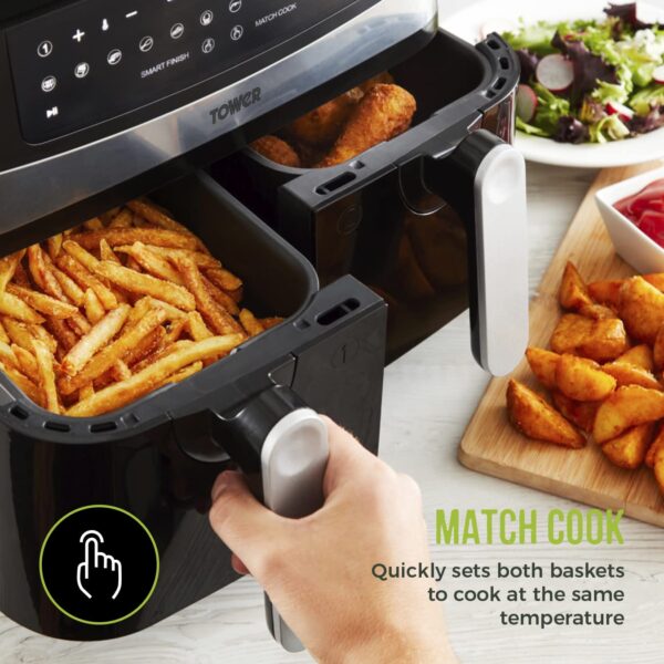 Tower T17088 Vortx 9L Dual Basket Air Fryer with Smart Finish, 2600W, Black - Image 13