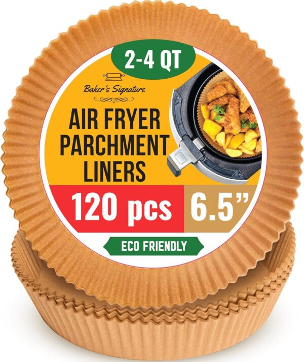 emafryer 120Pcs Air Fryer Liners – 6.5 Inch Round Unbleached Disposable Parchment Paper for Ninja, Tefal, Cosori & More – Perfect for Baking, Roasting, and Easy Cleanup (16 cm)