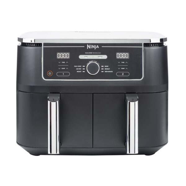 Ninja Foodi MAX Dual Zone Digital Air Fryer, 2 Drawers, 9.5L, 6-in-1, Uses No Oil, Max Crisp, Roast, Bake, Reheat, Dehydrate, Cook 8 Portions, Non-Stick Dishwasher Safe Baskets, Black AF400UK